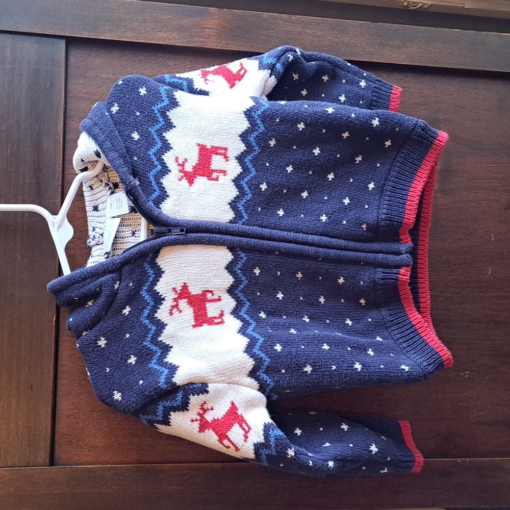 Second Step Imfant size 18 months red white and blue fair isle hooded sweater
